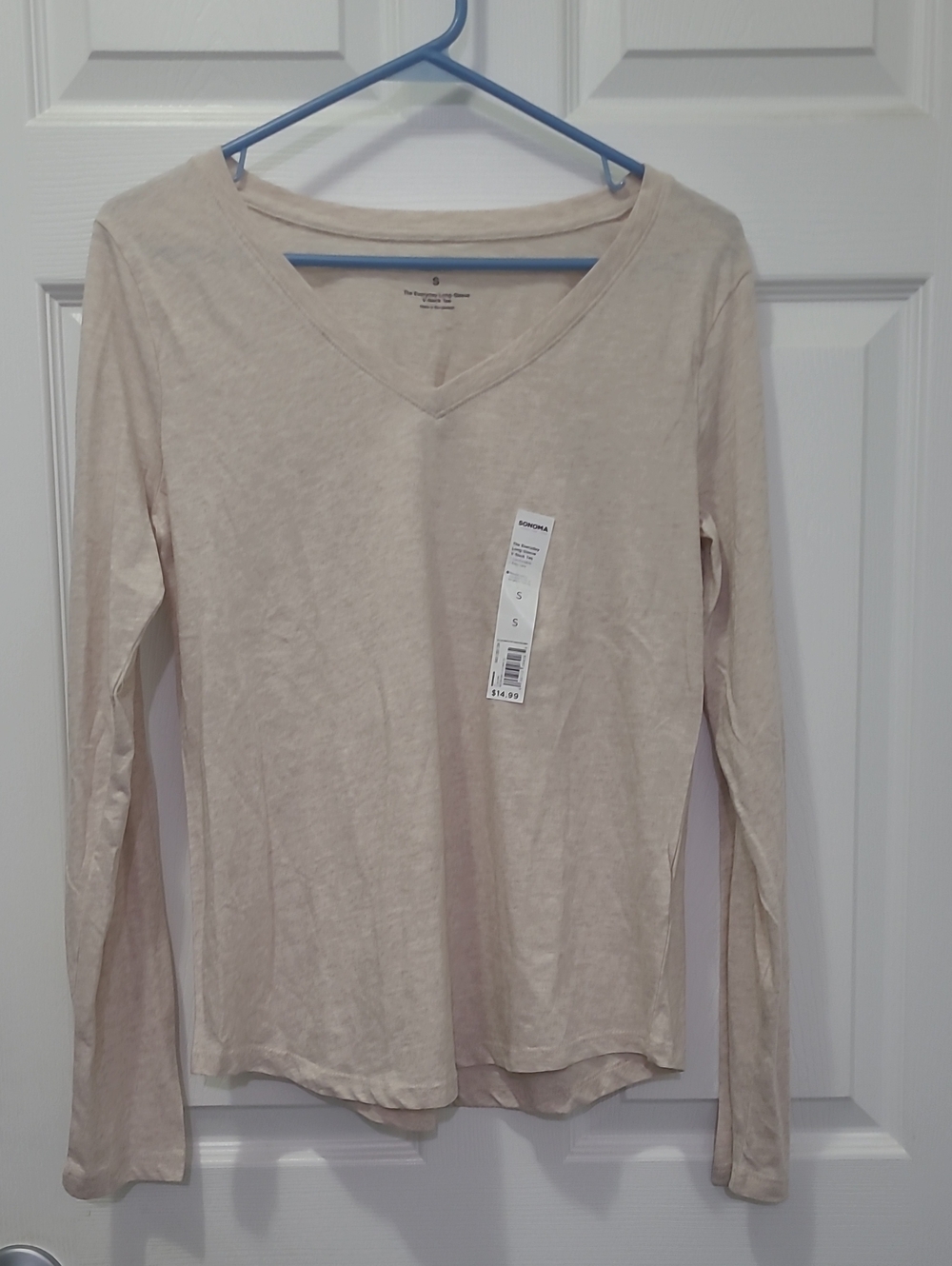 SONOMA Everyday Light Tan  V-Neck Long Sleeve Women's Top